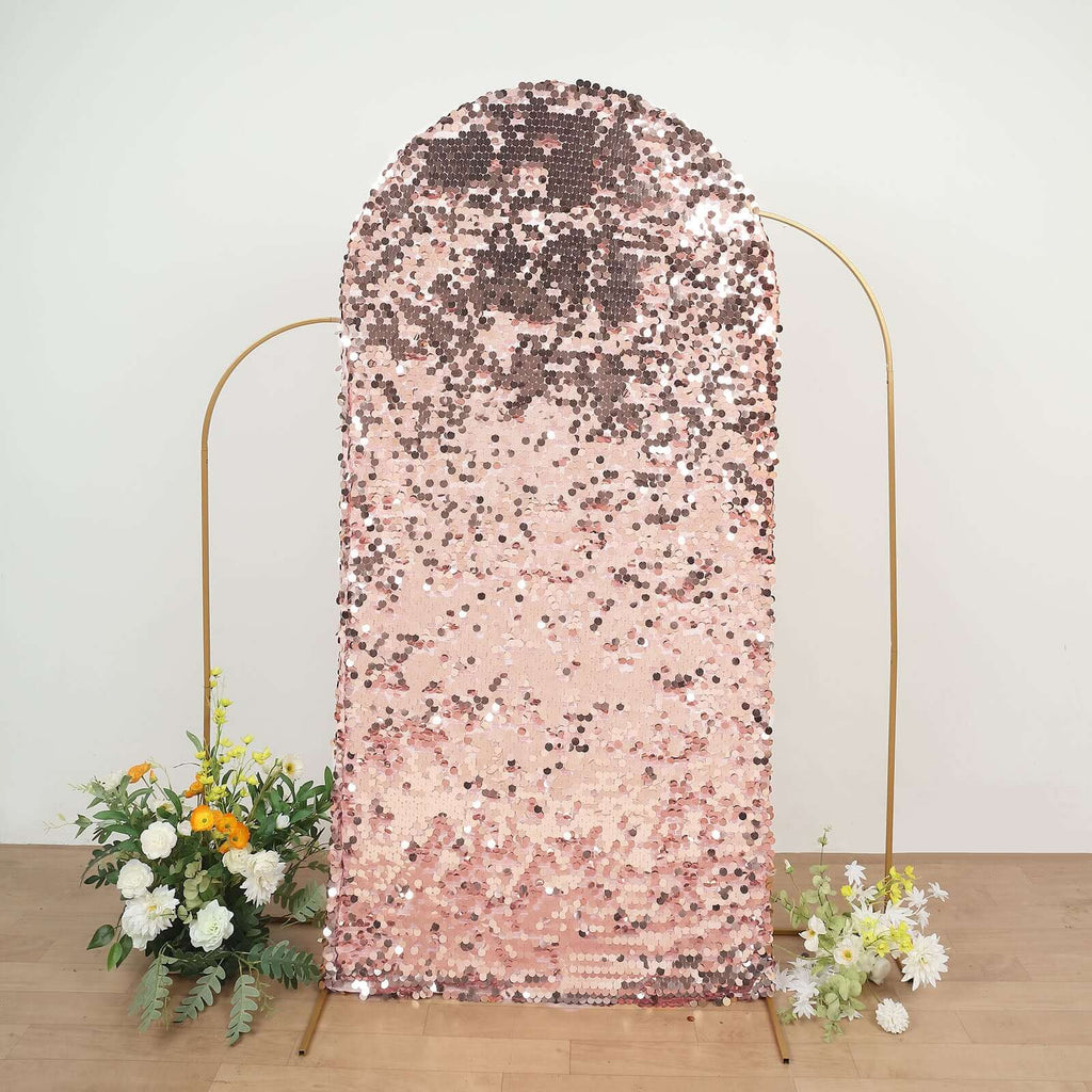 7ft Sparkly Rose Gold Double Sided Big Payette Sequin Chiara Backdrop Stand Cover For Fitted Round Top Wedding Arch - Bell Racket Store