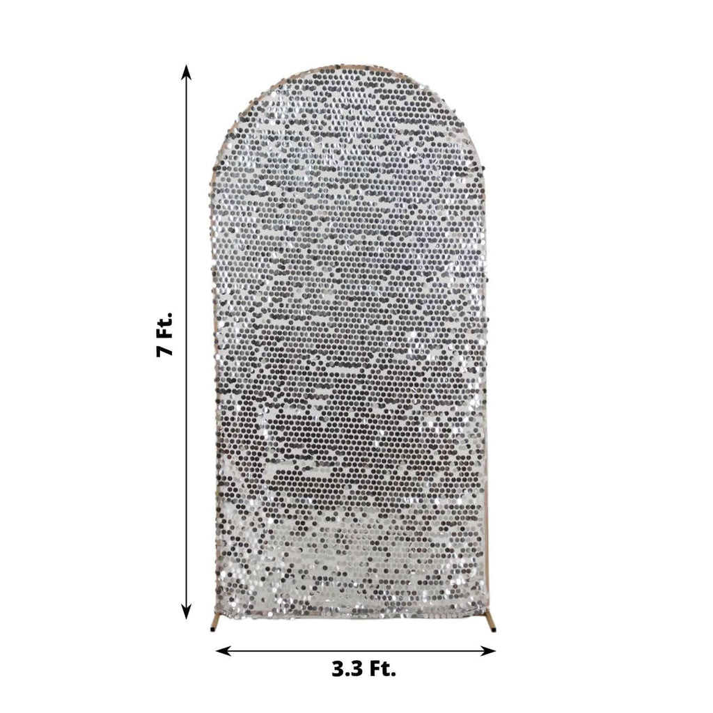 7ft Sparkly Silver Big Payette Sequin Fitted Wedding Arch Cover for Round Top Chiara Backdrop Stand - Bell Racket Store