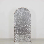 7ft Sparkly Silver Big Payette Sequin Fitted Wedding Arch Cover for Round Top Chiara Backdrop Stand - Bell Racket Store