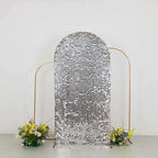 7ft Sparkly Silver Big Payette Sequin Fitted Wedding Arch Cover for Round Top Chiara Backdrop Stand - Bell Racket Store