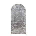 7ft Sparkly Silver Big Payette Sequin Fitted Wedding Arch Cover for Round Top Chiara Backdrop Stand - Bell Racket Store