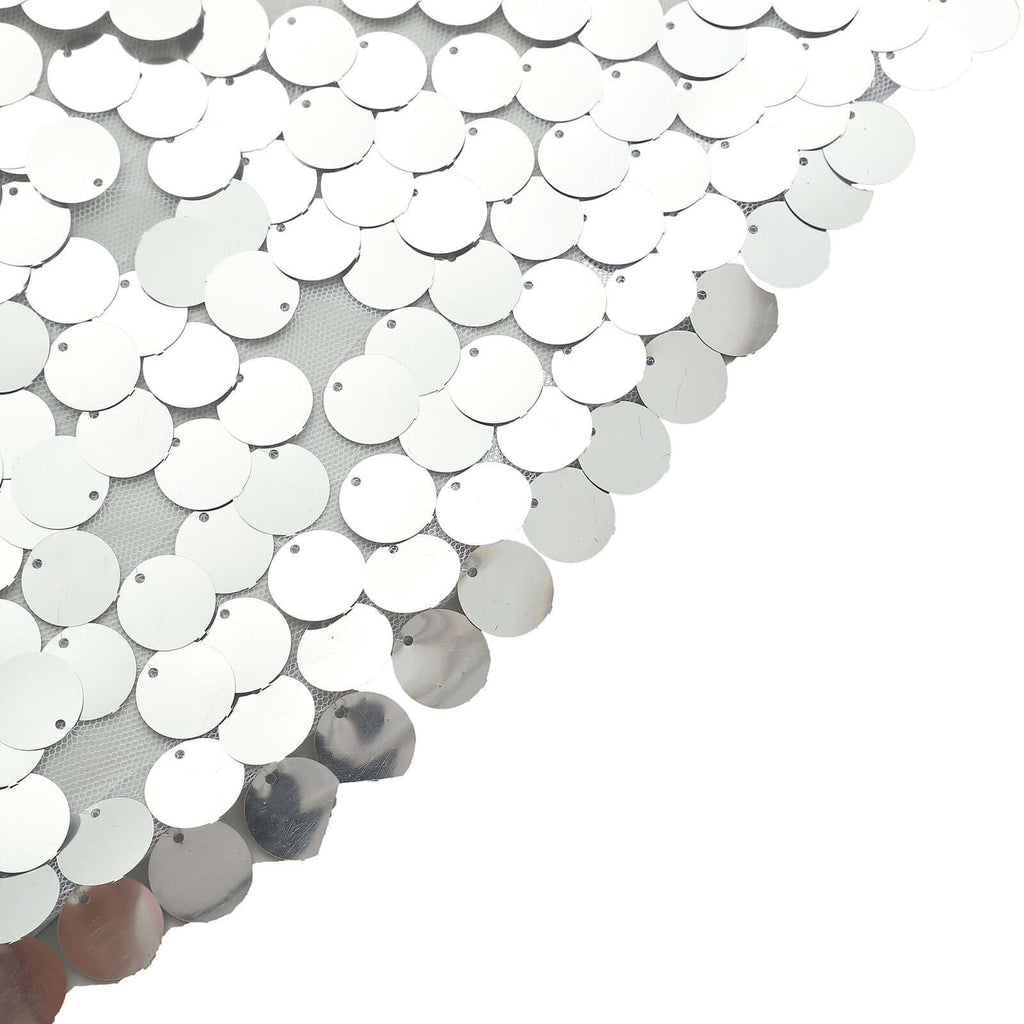 7ft Sparkly Silver Double Sided Big Payette Sequin Chiara Backdrop Stand Cover For Fitted Round Top Wedding Arch - Bell Racket Store