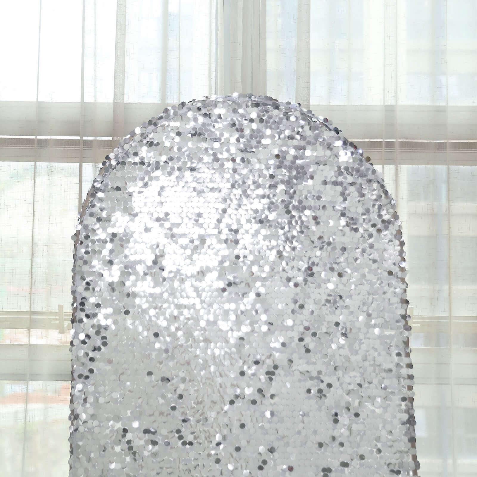 7ft Sparkly Silver Double Sided Big Payette Sequin Chiara Backdrop Stand Cover For Fitted Round Top Wedding Arch - Bell Racket Store