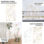 7ft Tall Gold Metal Rectangular Geometric Flower Frame Prop Stand, Wedding Backdrop Floor Stand With Cloudy Film Insert - Bell Racket Store