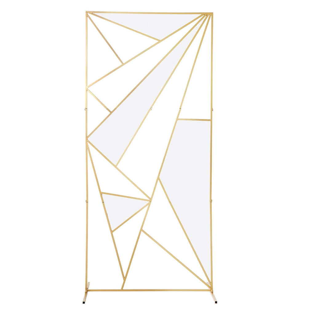 7ft Tall Gold Metal Rectangular Geometric Flower Frame Prop Stand, Wedding Backdrop Floor Stand With Cloudy Film Insert - Bell Racket Store