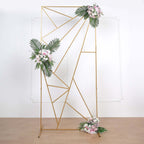 7ft Tall Gold Metal Rectangular Geometric Flower Frame Prop Stand, Wedding Backdrop Floor Stand With Cloudy Film Insert - Bell Racket Store