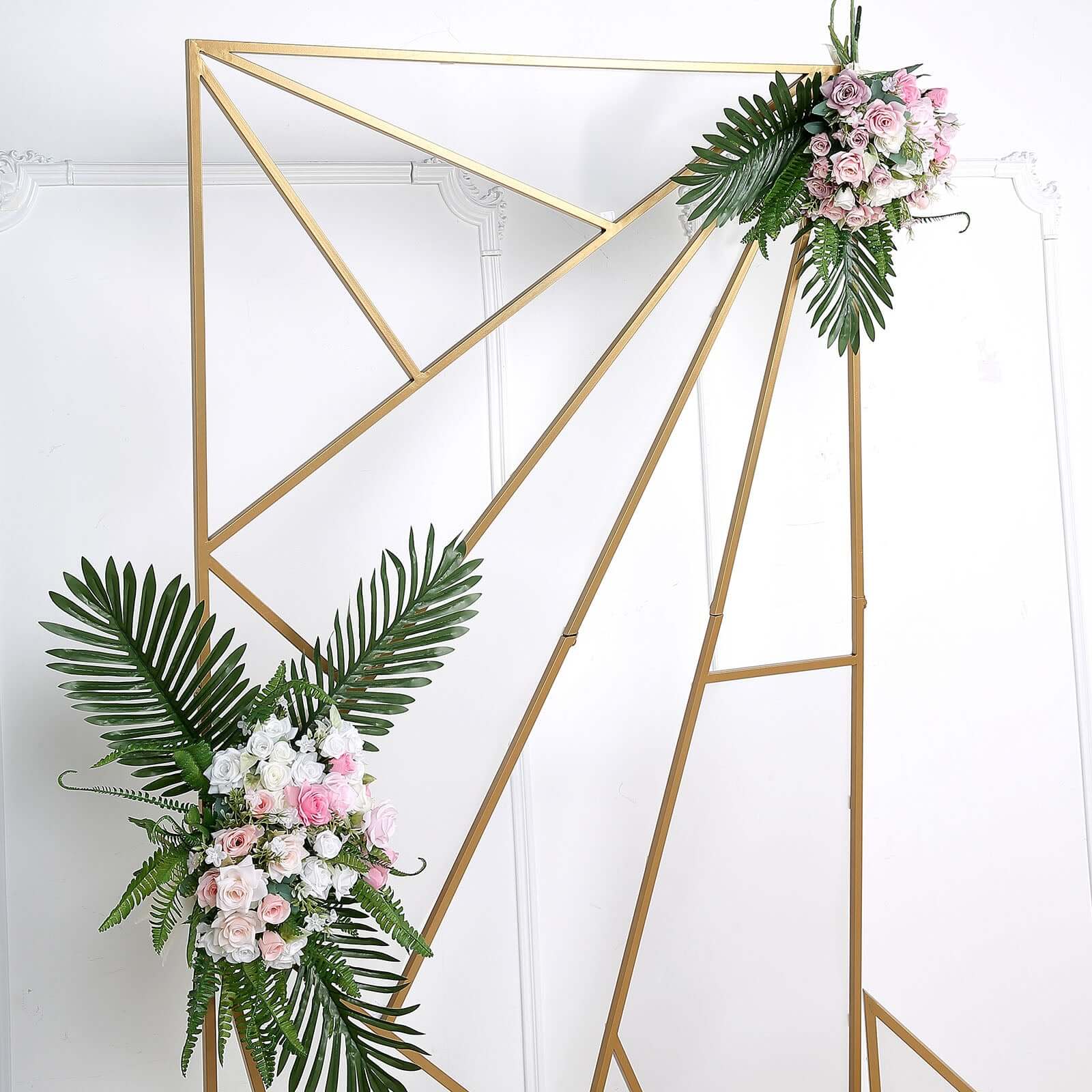 7ft Tall Gold Metal Rectangular Geometric Flower Frame Prop Stand, Wedding Backdrop Floor Stand With Cloudy Film Insert - Bell Racket Store