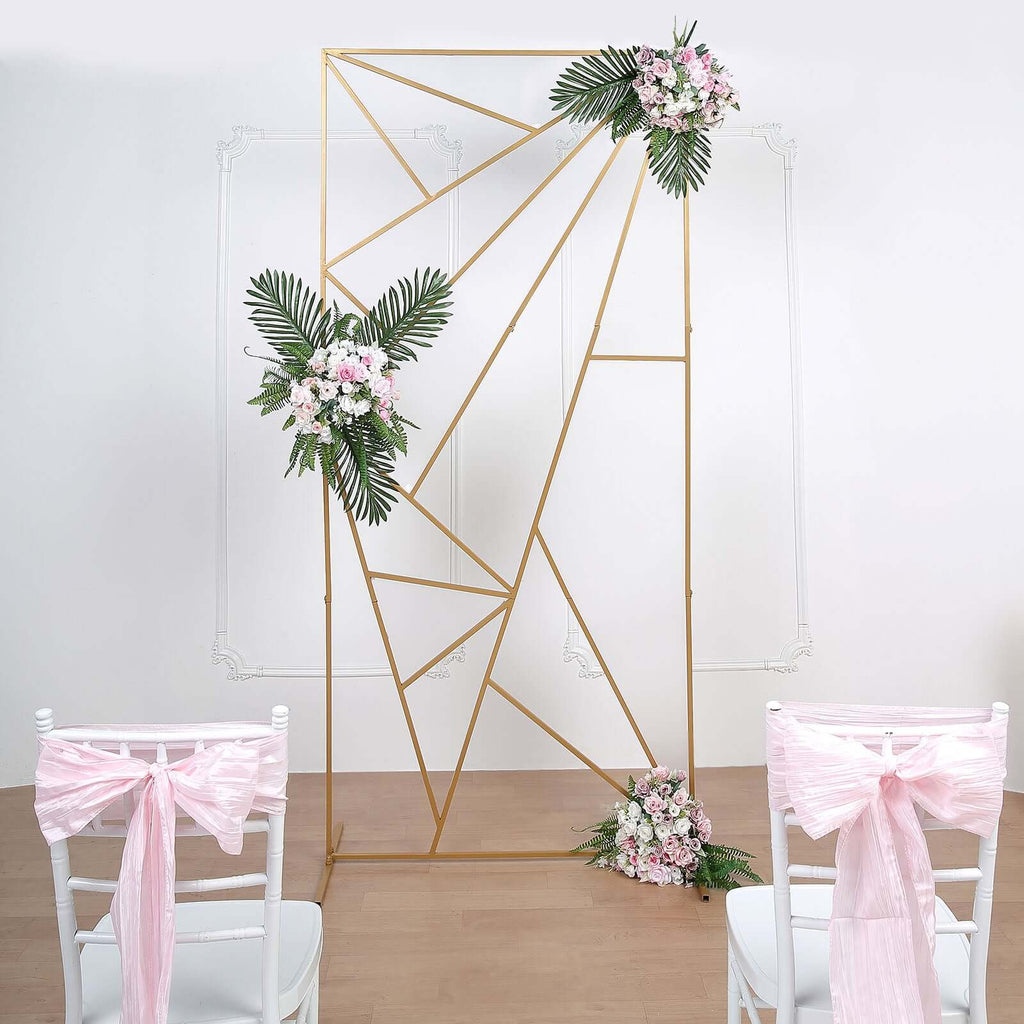 7ft Tall Gold Metal Rectangular Geometric Flower Frame Prop Stand, Wedding Backdrop Floor Stand With Cloudy Film Insert - Bell Racket Store