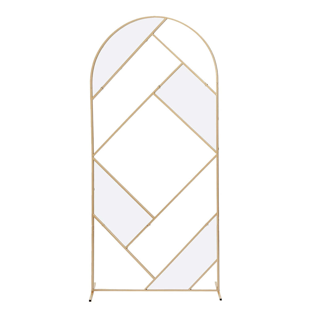 7ft Tall Gold Metal Round Top Geometric Flower Frame Prop Stand, Rectangular Wedding Backdrop Floor Stand With Cloudy Film Insert - Bell Racket Store