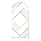 7ft Tall Gold Metal Round Top Geometric Flower Frame Prop Stand, Rectangular Wedding Backdrop Floor Stand With Cloudy Film Insert - Bell Racket Store