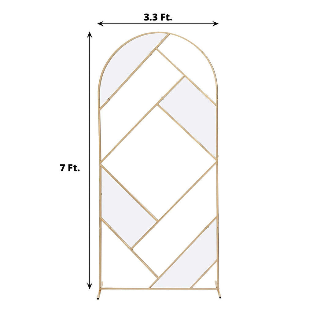 7ft Tall Gold Metal Round Top Geometric Flower Frame Prop Stand, Rectangular Wedding Backdrop Floor Stand With Cloudy Film Insert - Bell Racket Store