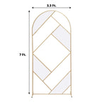 7ft Tall Gold Metal Round Top Geometric Flower Frame Prop Stand, Rectangular Wedding Backdrop Floor Stand With Cloudy Film Insert - Bell Racket Store
