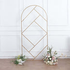 7ft Tall Gold Metal Round Top Geometric Flower Frame Prop Stand, Rectangular Wedding Backdrop Floor Stand With Cloudy Film Insert - Bell Racket Store