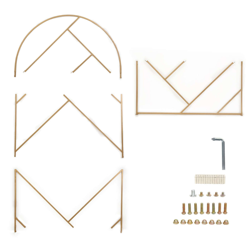 7ft Tall Gold Metal Round Top Geometric Flower Frame Prop Stand, Rectangular Wedding Backdrop Floor Stand With Cloudy Film Insert - Bell Racket Store