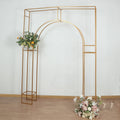 7ft Wedding Arch Rectangular Backdrop Stand â€“ Arc de Triomphe Style 3D Heavy Duty Gold Metal Frame for Balloon & Floral Display - Bell Racket Store