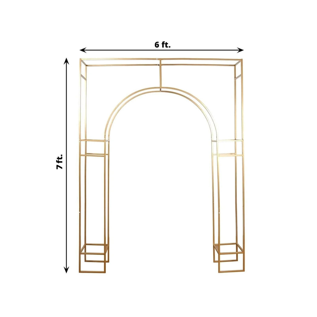 7ft Wedding Arch Rectangular Backdrop Stand â€“ Arc de Triomphe Style 3D Heavy Duty Gold Metal Frame for Balloon & Floral Display - Bell Racket Store