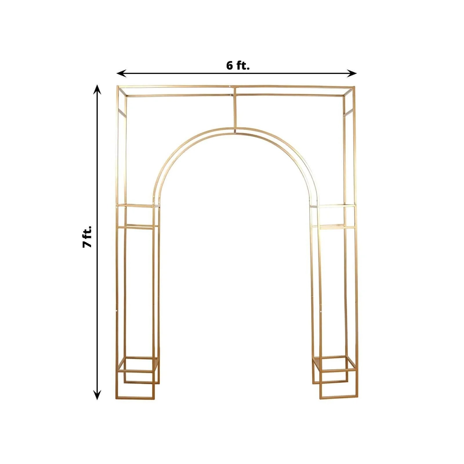 7ft Wedding Arch Rectangular Backdrop Stand â€“ Arc de Triomphe Style 3D Heavy Duty Gold Metal Frame for Balloon & Floral Display - Bell Racket Store