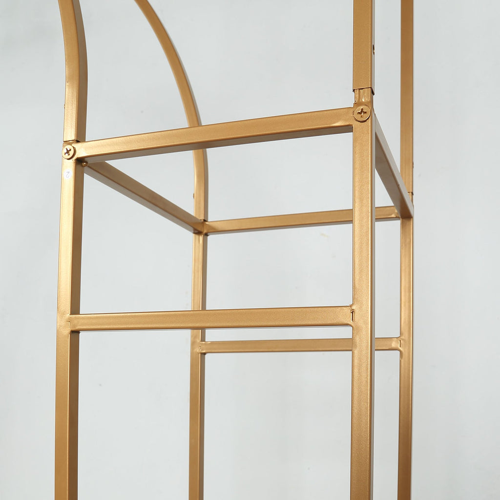 7ft Wedding Arch Rectangular Backdrop Stand â€“ Arc de Triomphe Style 3D Heavy Duty Gold Metal Frame for Balloon & Floral Display - Bell Racket Store