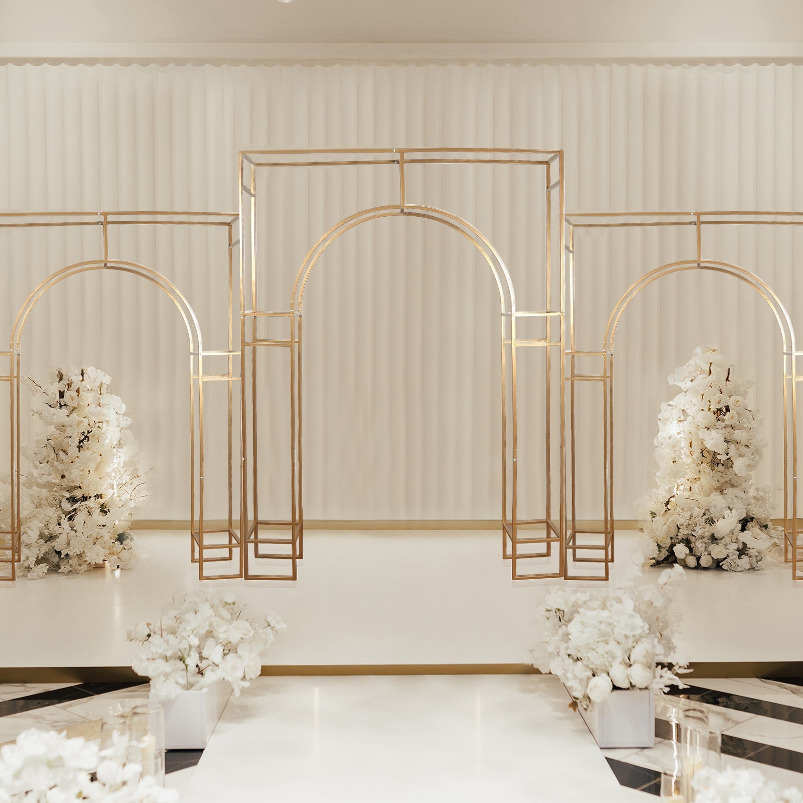 7ft Wedding Arch Rectangular Backdrop Stand â€“ Arc de Triomphe Style 3D Heavy Duty Gold Metal Frame for Balloon & Floral Display - Bell Racket Store