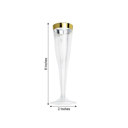 12-Pack Plastic Champagne Flutes Clear/Gold Hollow Stem - Stylish Disposable Glasses with Detachable Base for Toasts 6oz