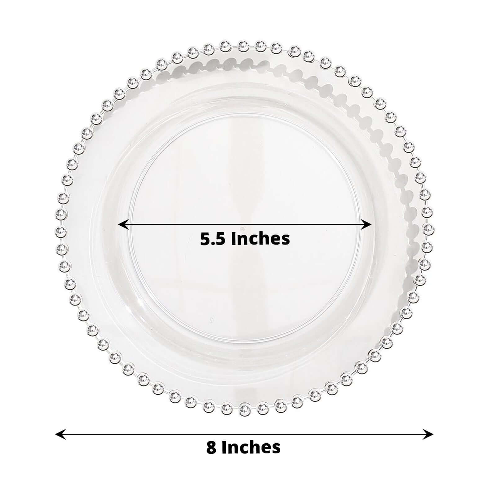 10-Pack Clear Plastic Dessert Plates â€“ 8" Round with Silver Beaded Rim, Disposable for Parties & Events