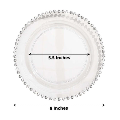10-Pack Clear Plastic Dessert Plates â€“ 8" Round with Silver Beaded Rim, Disposable for Parties & Events