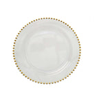 10-Pack Clear Plastic Dessert Plates â€“ 8" Round with Gold Beaded Rim, Disposable for Parties & Events