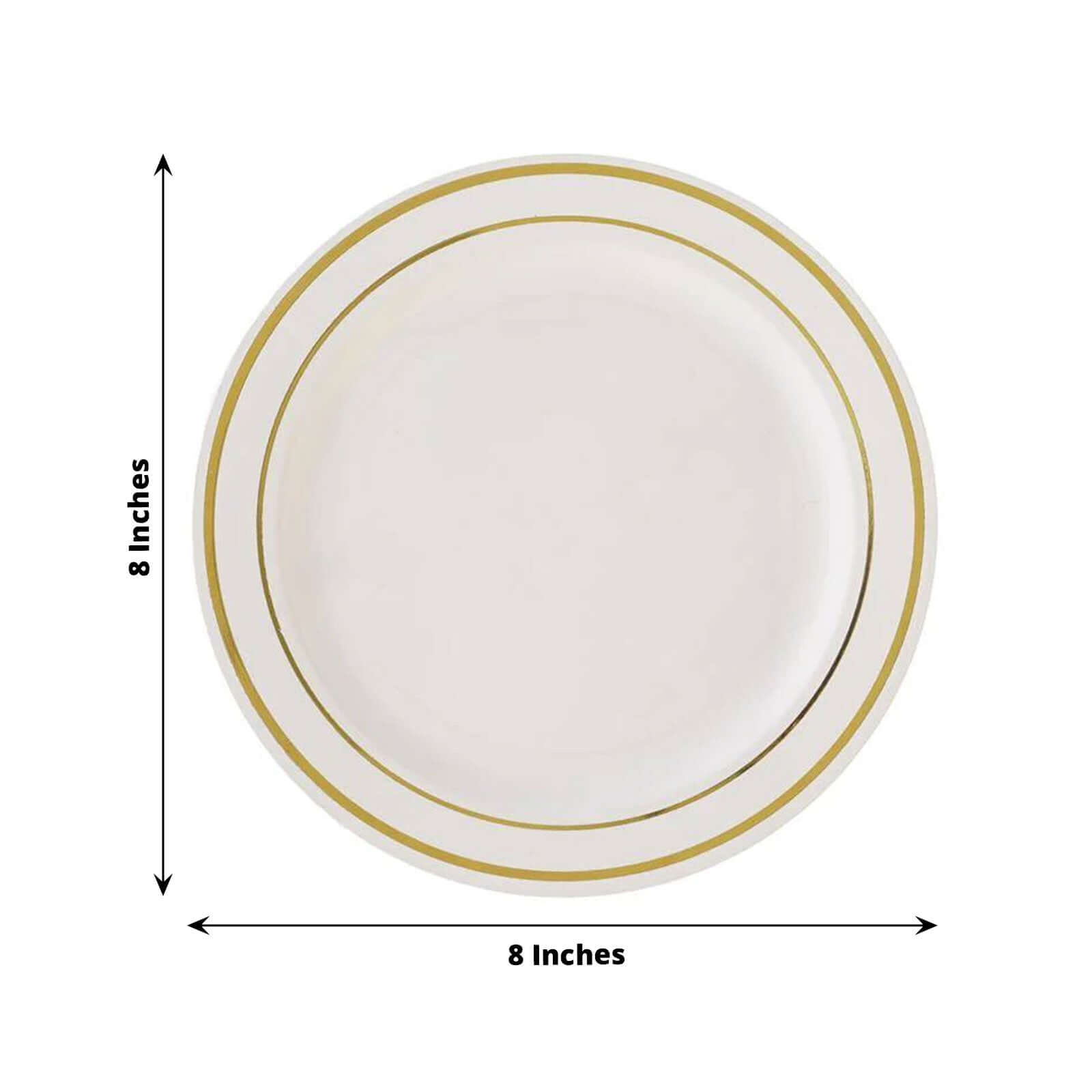 10-Pack Plastic Dessert Plates Ivory with TrÃ¨s Chic Gold Rim - Disposable Plates for Parties 8"