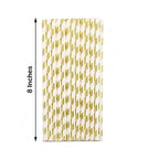 25-Pack Paper Straws White/Gold Striped - Stylish Disposable Straws for Drinks 8"