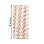 25-Pack Paper Straws White/Rose Gold Striped - Stylish Disposable Straws for Drinks 8"