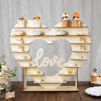 8-Layer Wooden Dessert Display Stand Heart Shaped Double Sided Design Natural - "Love" Cupcake Shelf Table Rack 26"