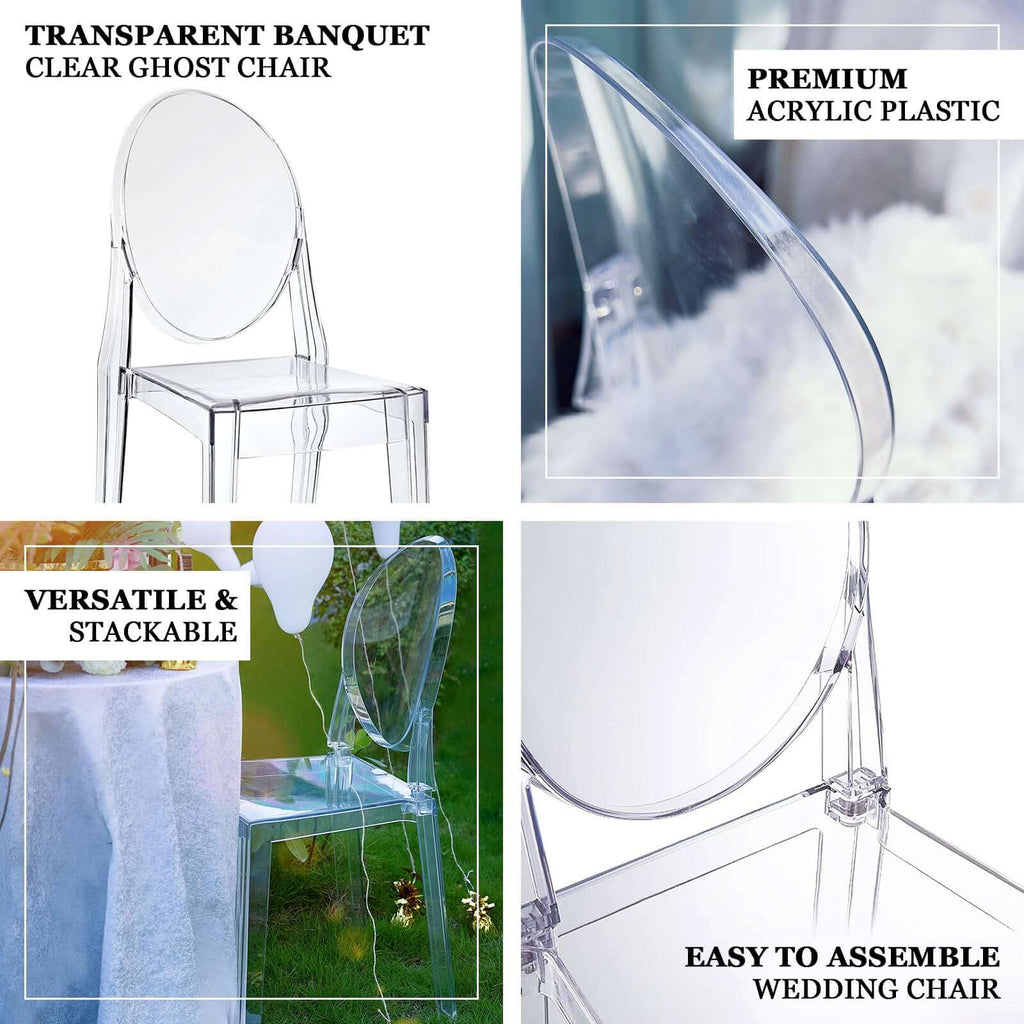 8 - Pack Acrylic Ghost Chairs with Oval Back for Banquet Use Clear â€“ Sleek Transparent Armless Accent Chairs for Weddings & Gatherings - Bell Racket Store