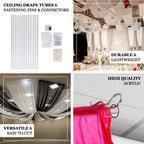 8 Pack Clear Acrylic Ceiling Drape Tubes with Position Fastening Pins and Connectors - 24" - Bell Racket Store