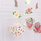 8 Pack Double Sided Floral Tea Party Paper Garland, 40" Pre - Assembled Mixed Teapot Banner Hanging Decorations - Bell Racket Store