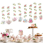 8 Pack Double Sided Floral Tea Party Paper Garland, 40" Pre - Assembled Mixed Teapot Banner Hanging Decorations - Bell Racket Store