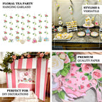 8 Pack Double Sided Floral Tea Party Paper Garland, 40" Pre - Assembled Mixed Teapot Banner Hanging Decorations - Bell Racket Store