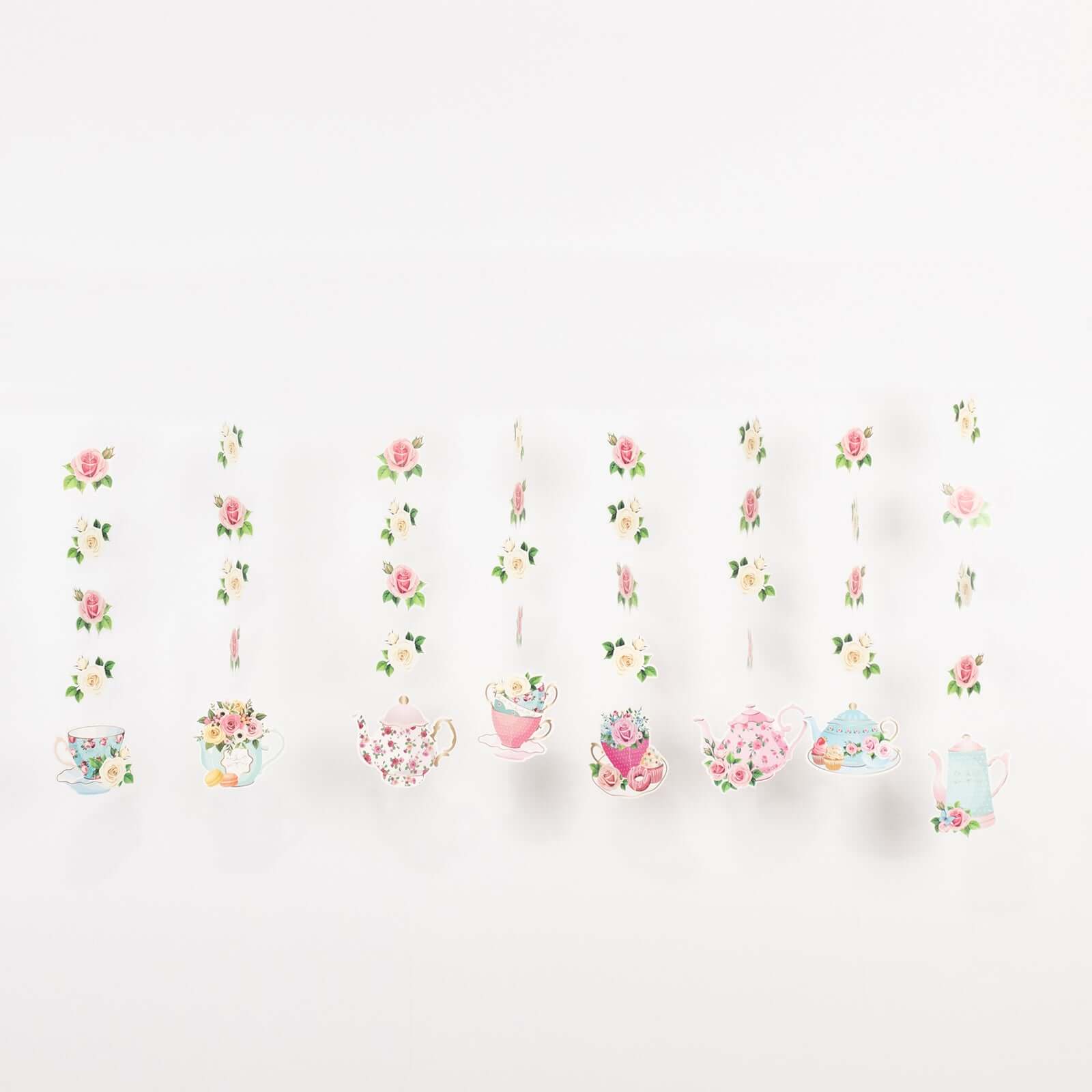 8 Pack Double Sided Floral Tea Party Paper Garland, 40" Pre - Assembled Mixed Teapot Banner Hanging Decorations - Bell Racket Store