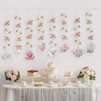 8 Pack Double Sided Floral Tea Party Paper Garland, 40" Pre - Assembled Mixed Teapot Banner Hanging Decorations - Bell Racket Store