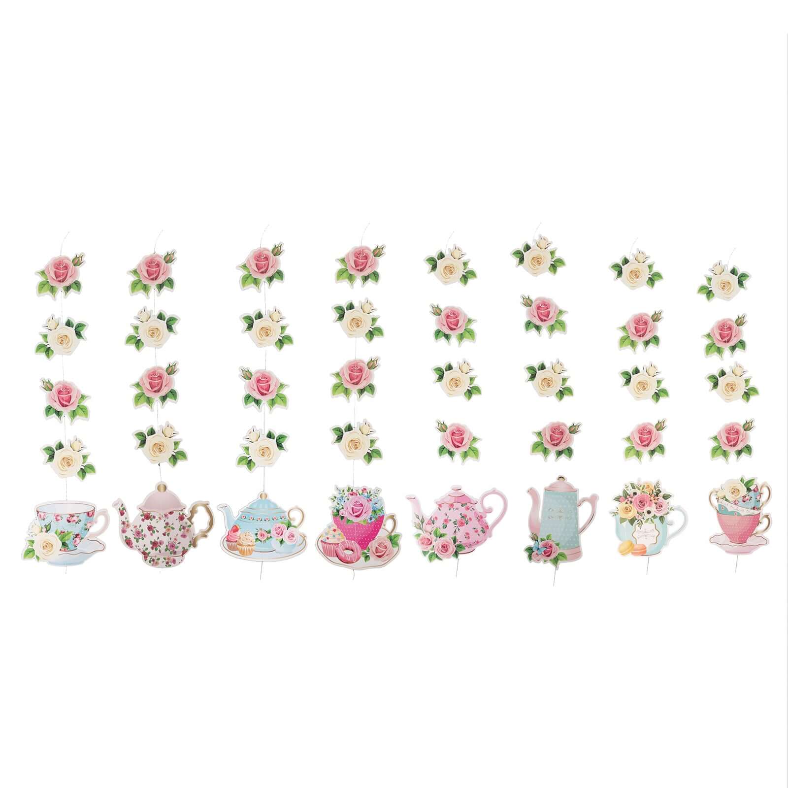 8 Pack Double Sided Floral Tea Party Paper Garland, 40" Pre - Assembled Mixed Teapot Banner Hanging Decorations - Bell Racket Store