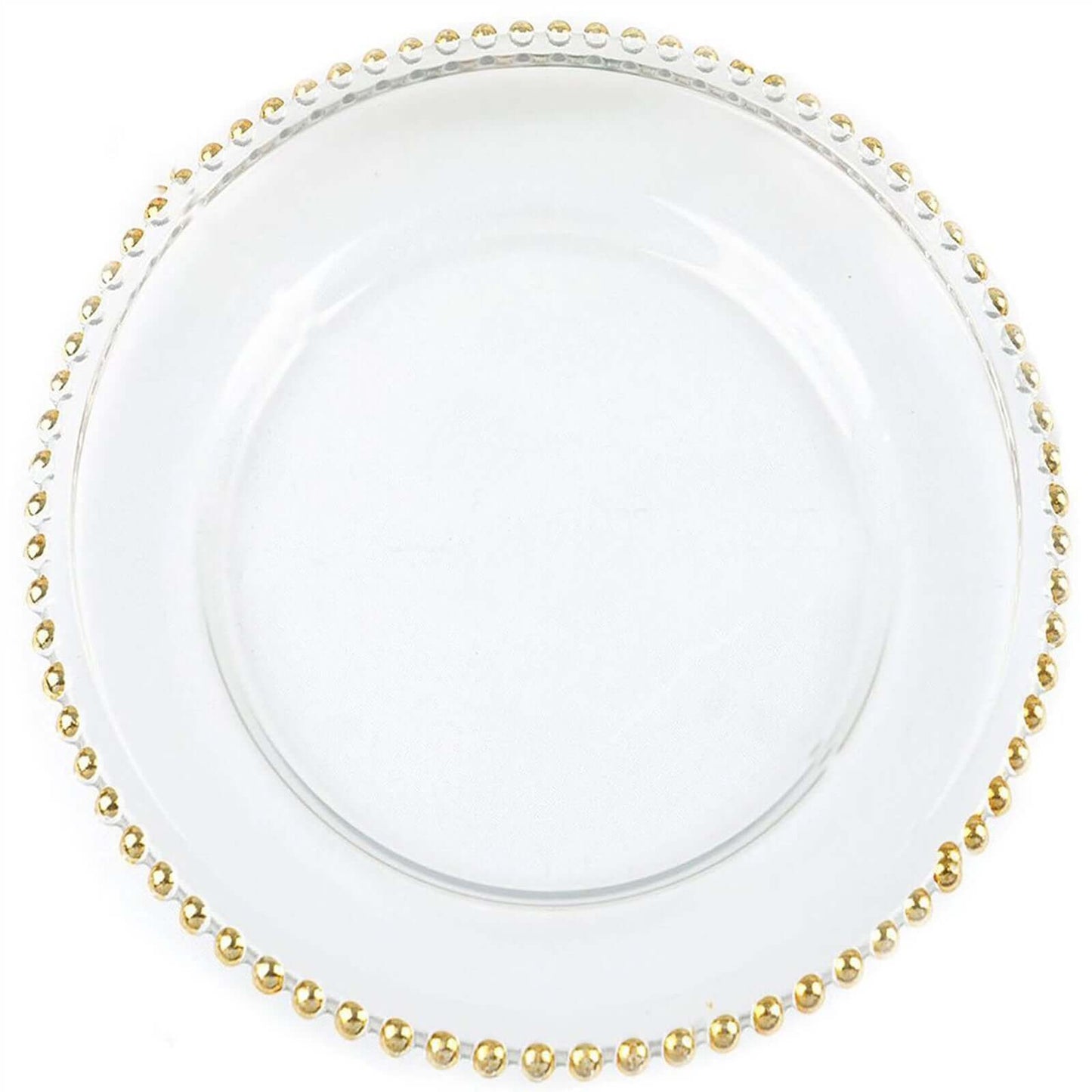 8 - Pack Glass Round Charger Plates 12" Clear with Gold Beaded Rim, Event Tabletop Decorative Dinner Charger Tableware - NestOCart