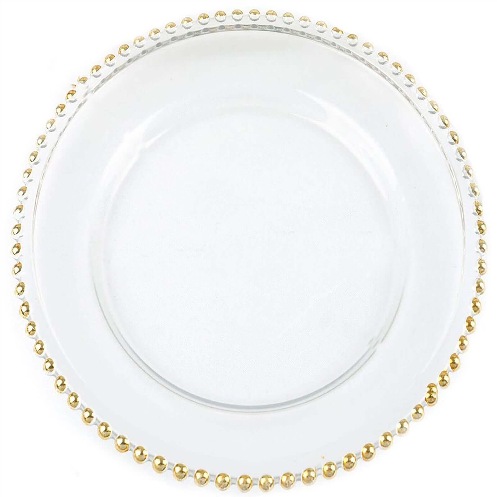 8 - Pack Glass Round Charger Plates 12" Clear with Gold Beaded Rim, Event Tabletop Decorative Dinner Charger Tableware - NestOCart