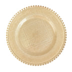 8 - Pack Glass Round Charger Plates 12" in Gold with Beaded Rim & Cross - Stitch Pattern, Event Tabletop Decorative Dinner Charger Tableware - Bell Racket Store
