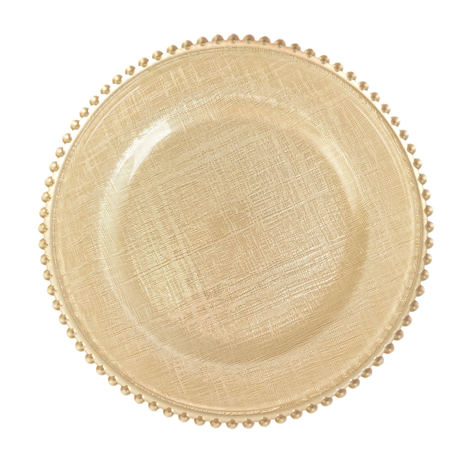 8 - Pack Glass Round Charger Plates 12" in Gold with Beaded Rim & Cross - Stitch Pattern, Event Tabletop Decorative Dinner Charger Tableware - Bell Racket Store