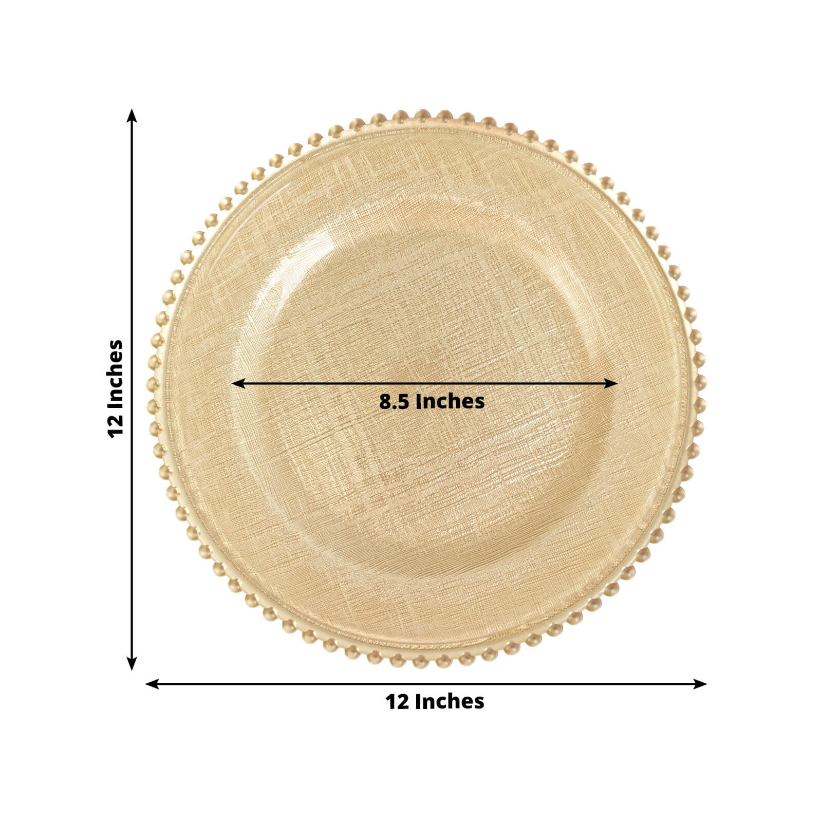 8 - Pack Glass Round Charger Plates 12" in Gold with Beaded Rim & Cross - Stitch Pattern, Event Tabletop Decorative Dinner Charger Tableware - Bell Racket Store