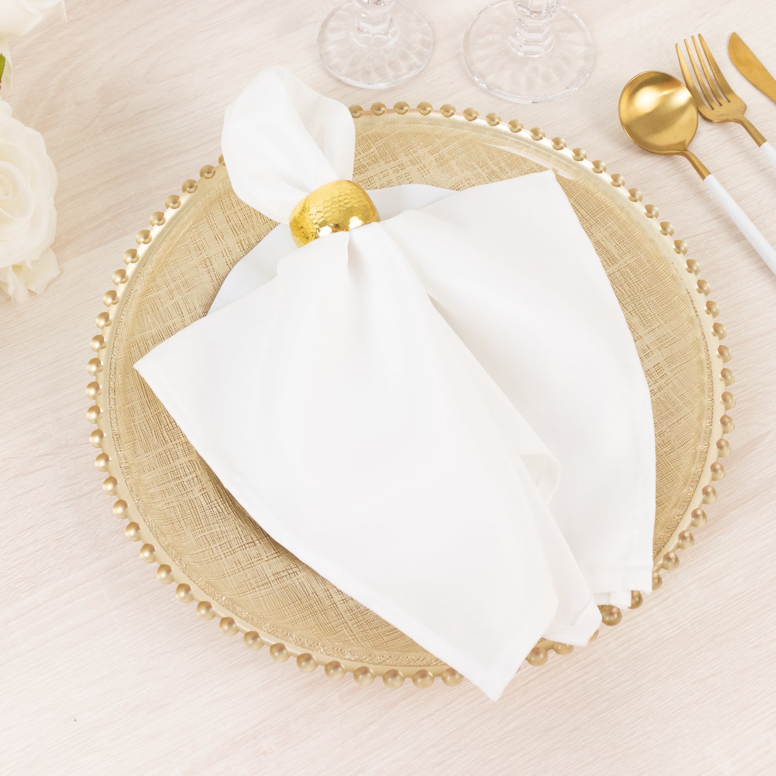 8 - Pack Glass Round Charger Plates 12" in Gold with Beaded Rim & Cross - Stitch Pattern, Event Tabletop Decorative Dinner Charger Tableware - Bell Racket Store