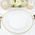 8-Pack Glass Round Charger Plates 12" Clear with Gold Beaded Rim, Event Tabletop Decorative Dinner Charger Tableware