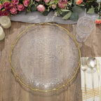 8-Pack Glass Round Charger Plates 13" in Clear with Gold Sunflower Scalloped Rim, Decorative Dinner Chargers
