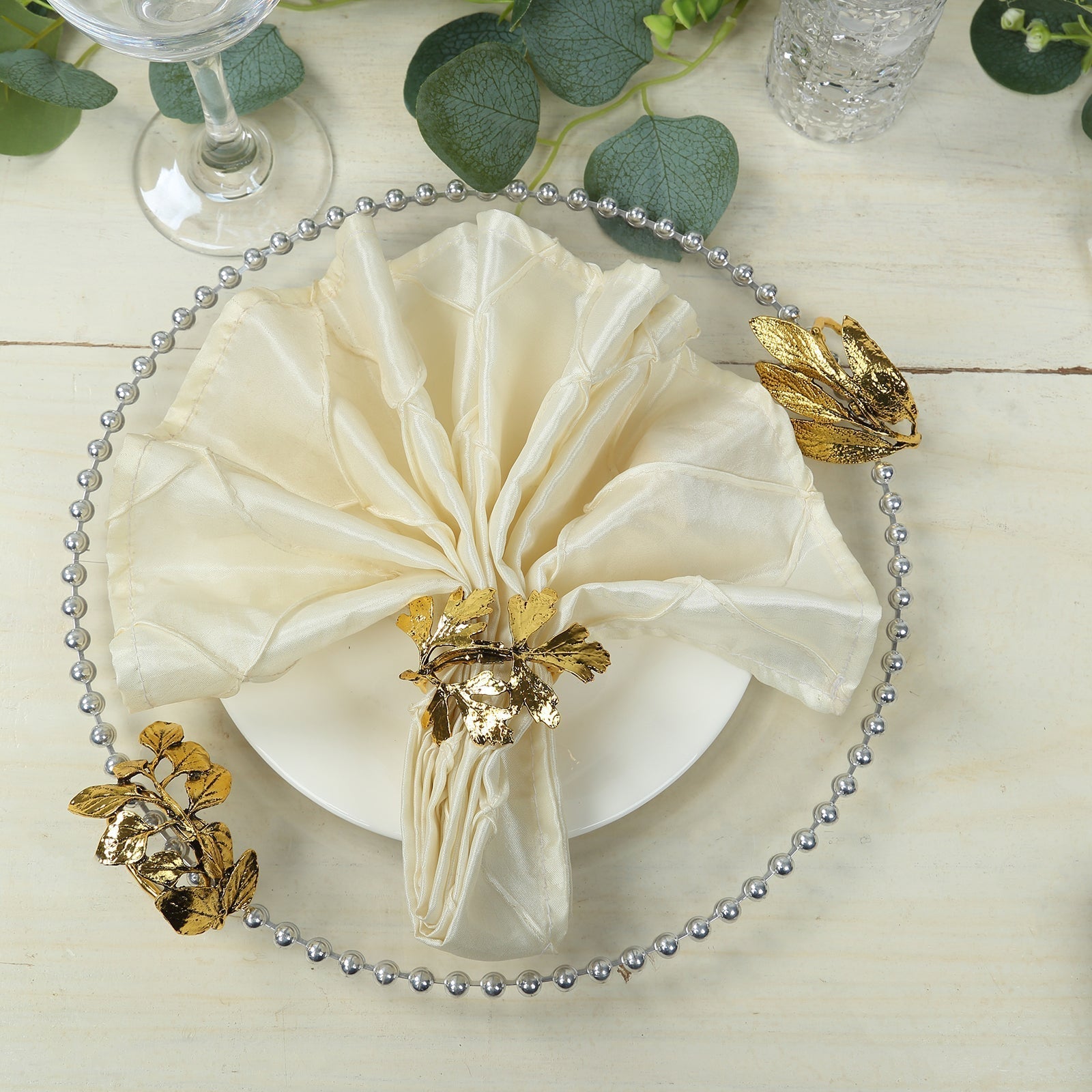 8 Pack Glossy Gold Metal Leaf Napkin Rings, Vintage Herb Napkin Holders - Bell Racket Store