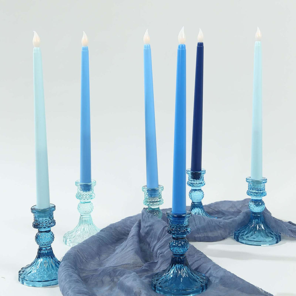8 - Pack LED Flickering Lighting Mixed Blue - Flameless Battery Operated Taper Candles 11" - Bell Racket Store