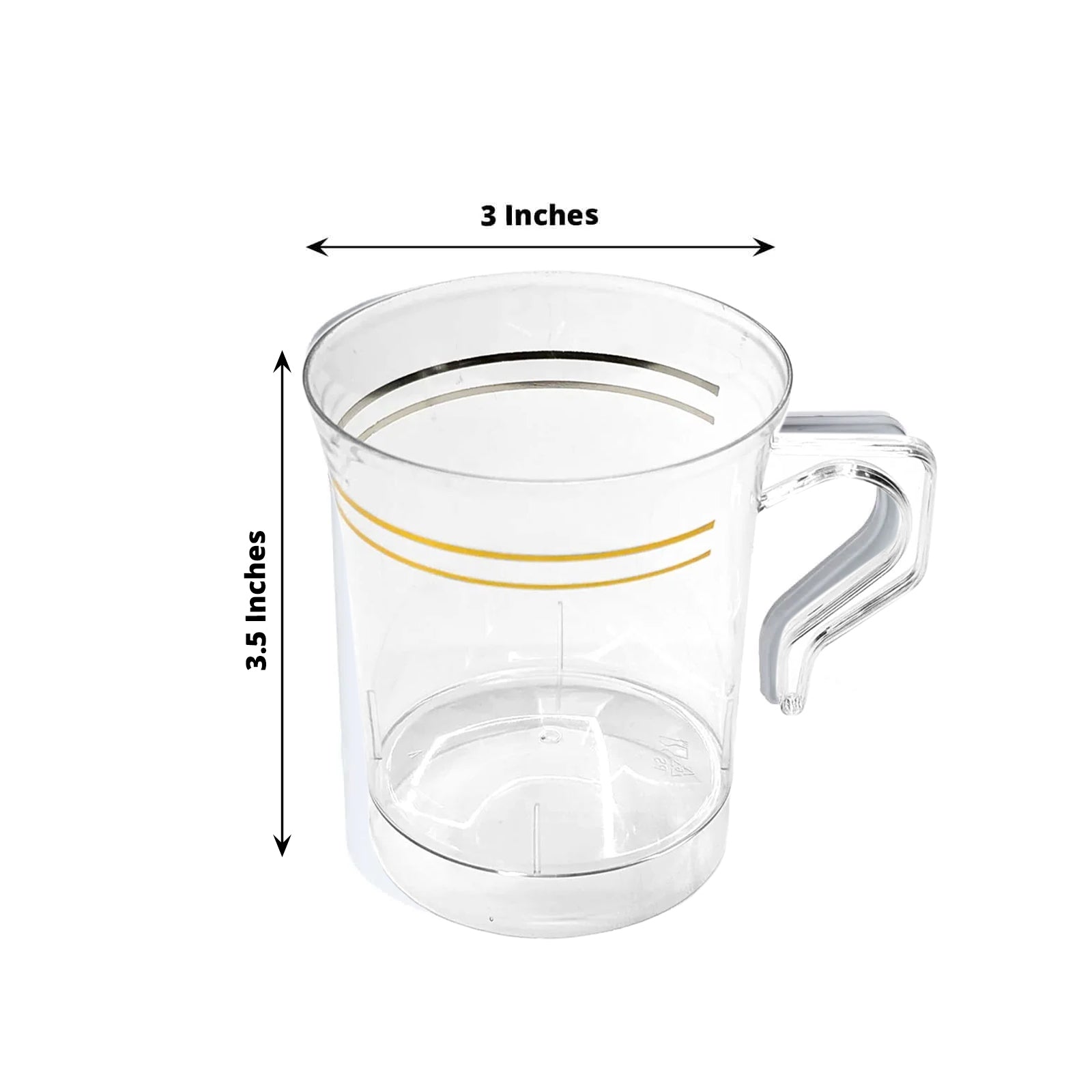 8 - Pack Plastic Coffee Mugs Clear with Gold Stripes - Sturdy Disposable Cups for Coffee and Tea 8oz 3.5" - Bell Racket Store